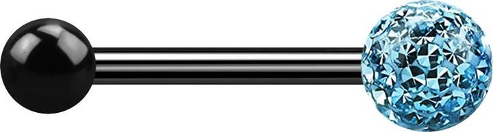 Star Piercing Barbell schwarz mit Kugel und Kristallkugel aqua Epoxy Schutzschicht (ohne Messing, Titan G23)