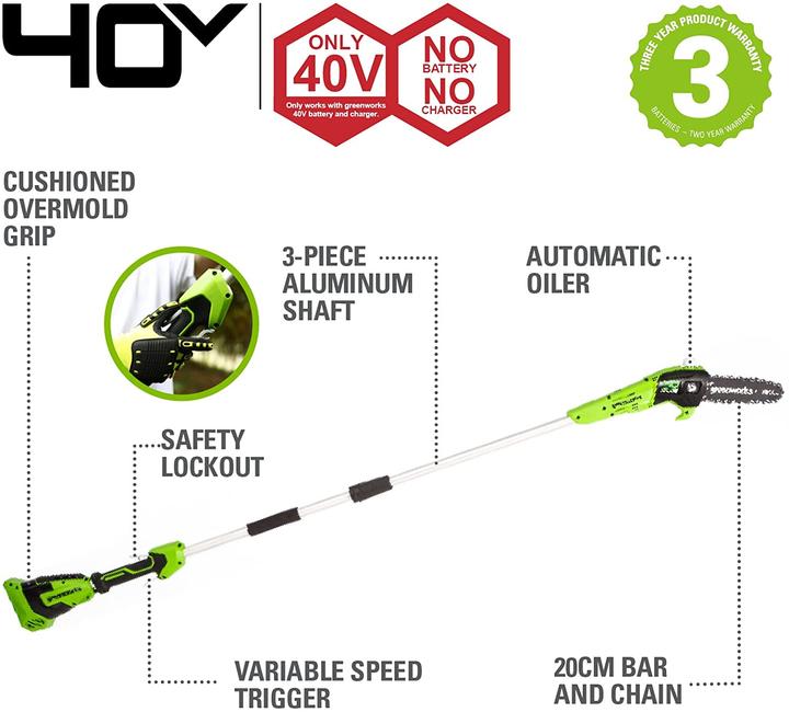 Actual product image Greenworks Cordless pole pruner G40PSF (without battery) (Battery chain saw)