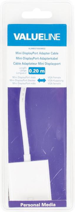 Image du produit Valueline Câble adaptateur Mini-DisplayPort mâle - VGA femelle blanc 0,20 m (0.20 m, DisplayPort)