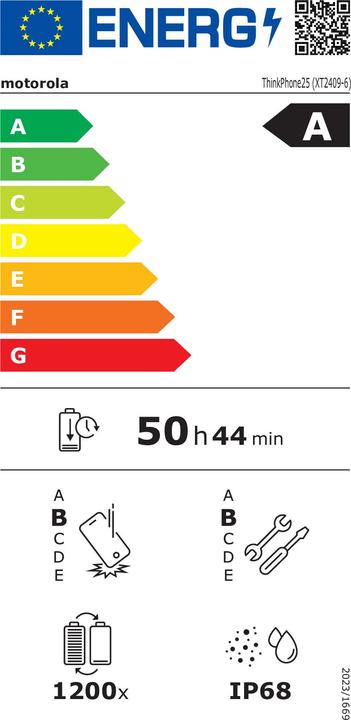Label énergétique Motorola ThinkPhone25 (256 Go, Noir, 6.36", SIM + eSIM, 50 Mpx, 5G)