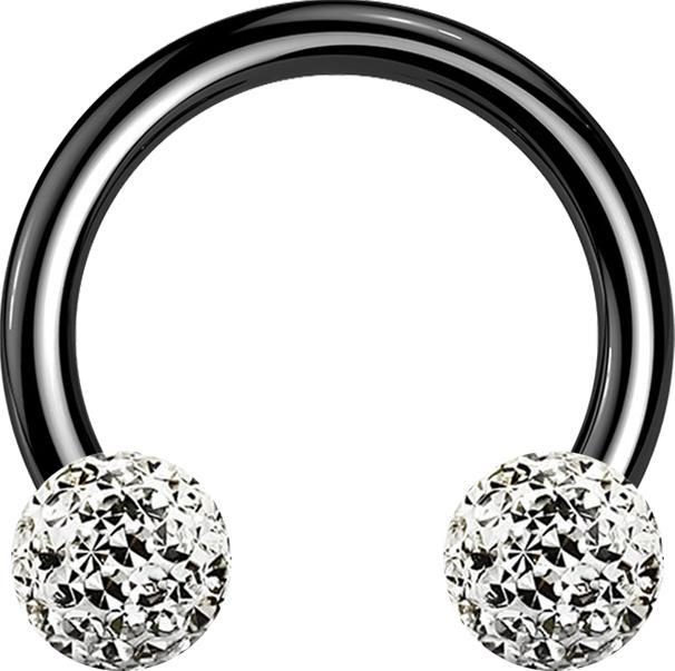 Produktbild Star Piercing Micro Circular Barbell schwarz mit zwei Kristall Kugeln silber Epoxy Schutzschicht (ohne Messing, Titan G23)