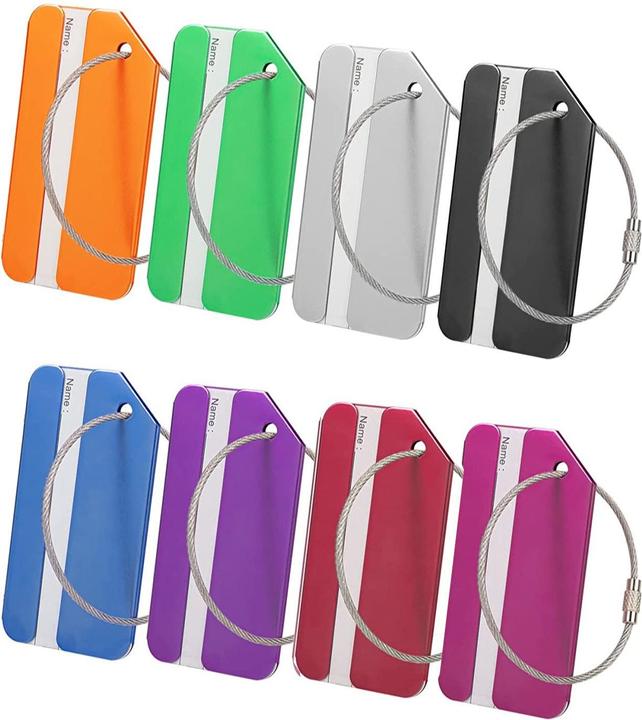 Produktbild Noya Aluminium Kofferanhänger Gepäck-Etiketten Luggage Tag mit Adressschild - Bunt 8er Set (Schlösser & Anhänger)