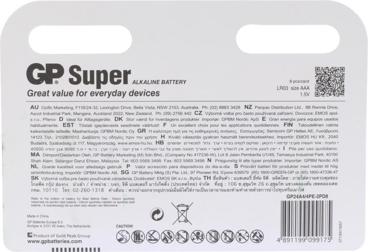 Immagine prodotto GP Batteries Super Alcalina (8 pz., AAA, 2400 mAh)