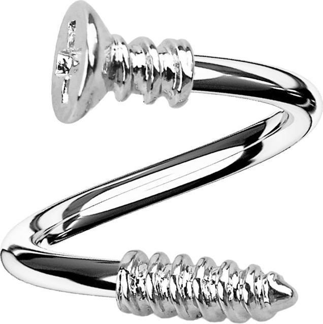 Star Piercing Spirale silber mit Kreuzschlitzschraube (Chirurgenstahl 316L)