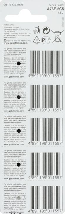 Actual product image GP Batteries Alkaline Cell (5 pcs., LR44, 110 mAh)