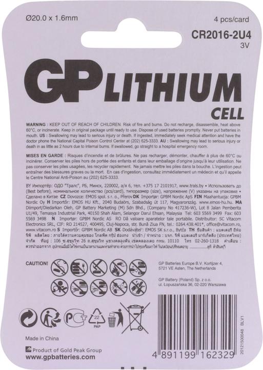 Immagine prodotto GP Batteries Litio CR2016 (4 pz., CR2016, 90 mAh)