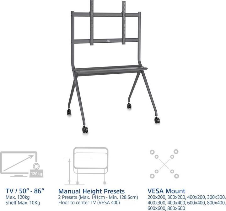 Produktbild Mobile TV/monitor floor stand, 50ö to 86ö, VESA (86", 120 kg)