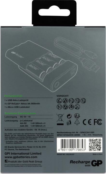 Actual product image GP Batteries CHARGE AnyWay 3in1 Charger & Powerbank (2600 mAh, 12.50 Wh)