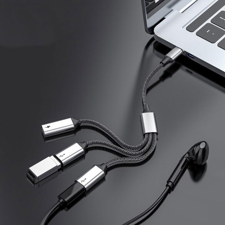 Produktbild Deltalabs USB C auf 3x USB C Adapter Ladekabel OTG Nylon Datenkabel 60W (USB-C, 4 Ports)