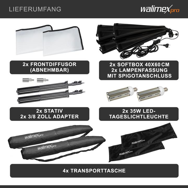 Produktbild Wiltec 2x Softbox mit 2x Lampenstativ LED Studioleuchte Fotostudio (Softbox)