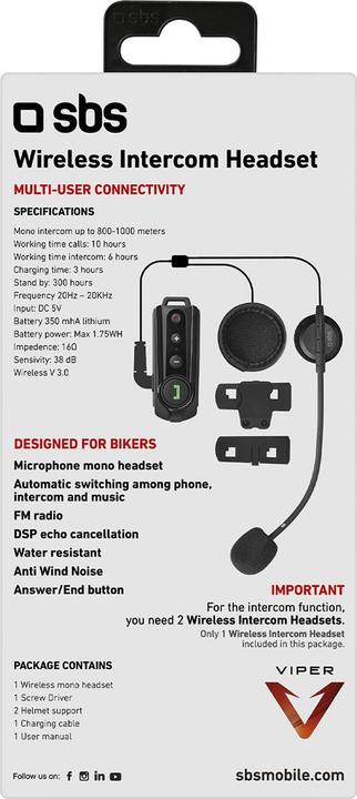 Produktbild SBS Motorrad Gegensprechanlage (1er Set)