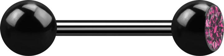 Star Piercing Barbell schwarz mit Kugel und Kristall pink (Titan G23, ohne Messing)