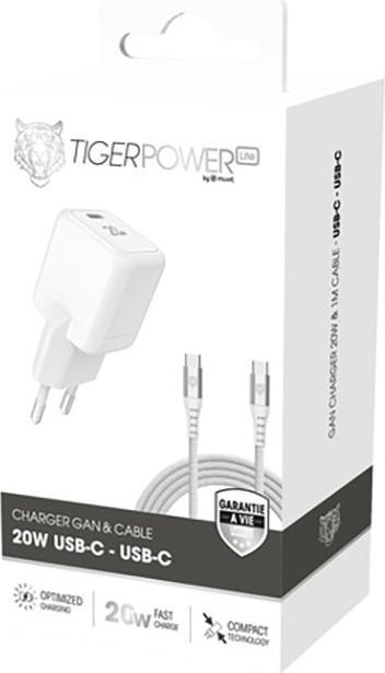 Produktbild Tiger Power Lite Pack Chargeur Secteur Gan 20w + Cable USB-C Blanc (20 W)