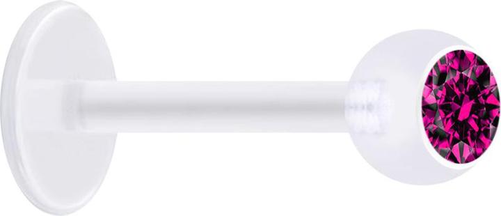 Image du produit Star Piercing Micro Labret transparent avec boule et cristal fuchsia (sans laiton, Bioflex)