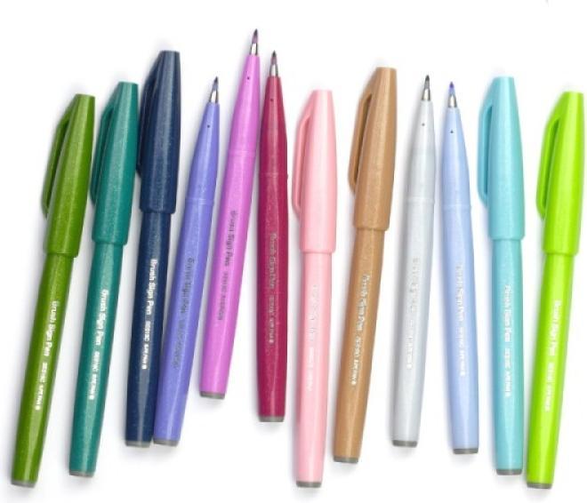 Actual product image Pentel Brush Sign Pen 12s (Blue, Violet, Green, Pink, Red, 12 x)