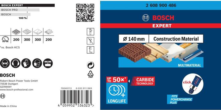 Produktbild Bosch Professional Zubehör EXPERT Construction Material Lochsäge, 140 x 60 mm (140 Millimeter)
