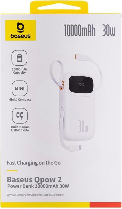 Immagine prodotto Baseus QPow 2 10000mAh 30W powerbank (bianco) (10000 mAh, 30 W, 37 Wh)