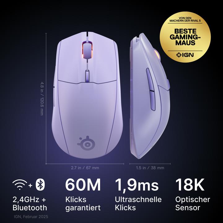 Productafbeelding SteelSeries Rival 3 WL Gen 2 - Lavender (Draadloze)