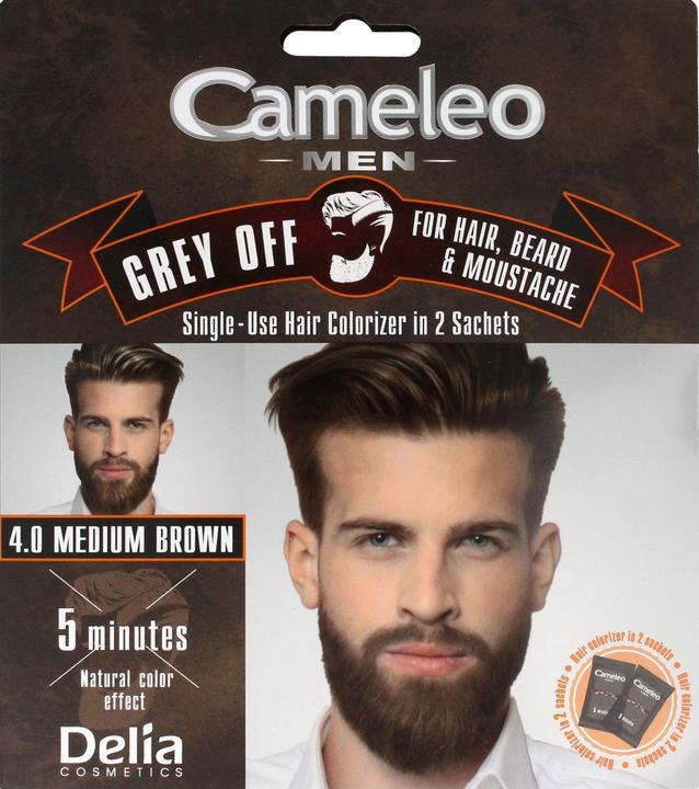 Actual product image Delia Cosmetics Cameleo - Hair Paint For Men Middle Brown. No Gray Hair. Good Coverage. 2x15ml (Light Brown Grey Off)