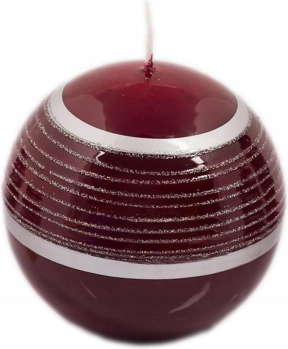 Image du produit Jossie Candles Bougie Rouge foncé avec rayures argentées avec boule à facettes 10 cm faite main