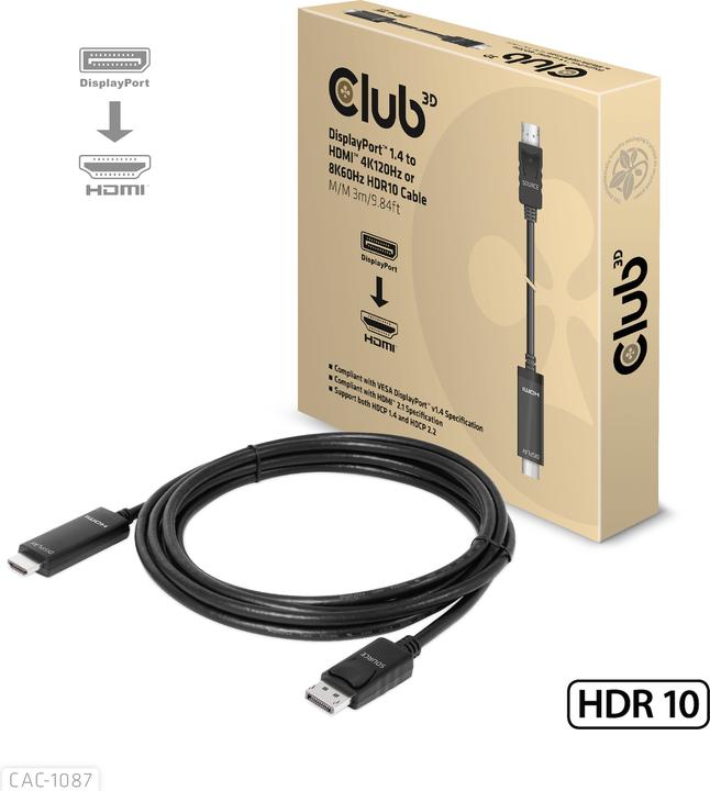 Image du produit Club 3D HDMI (Typ A) — DisplayPort (3 m, DisplayPort)