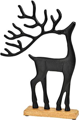 G. Wurm Aufsteller Hirsch auf Mangoholzsockel aus Metall schwarz (B/H/T) 22x33x5cm