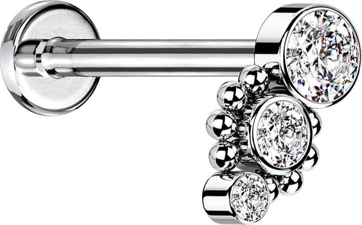 Star Piercing Micro Labret Innengewinde silber acht Kugeln drei Kristalle silber (ohne Messing, Chirurgenstahl 316L)
