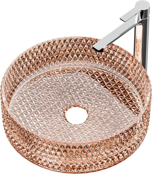 Produktbild Emke Aufsatzwaschbecken, 360 x 360 x 112 mm, Waschbecken aus roségoldenem Glas, Rundes Aufsatzwaschbecken (360 mm, 360 mm)