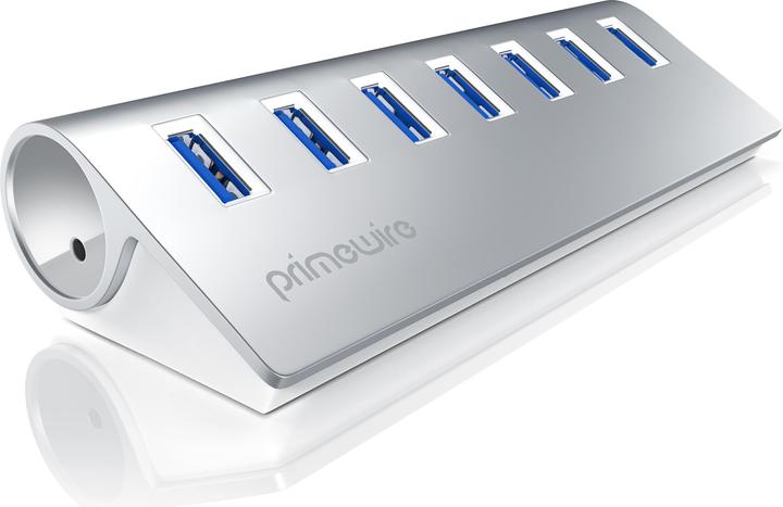 Primewire 7 Port USB 3.2 Hub with Power Supply,USB Hub Brushed Aluminium Housing (USB-A, 7 Ports)