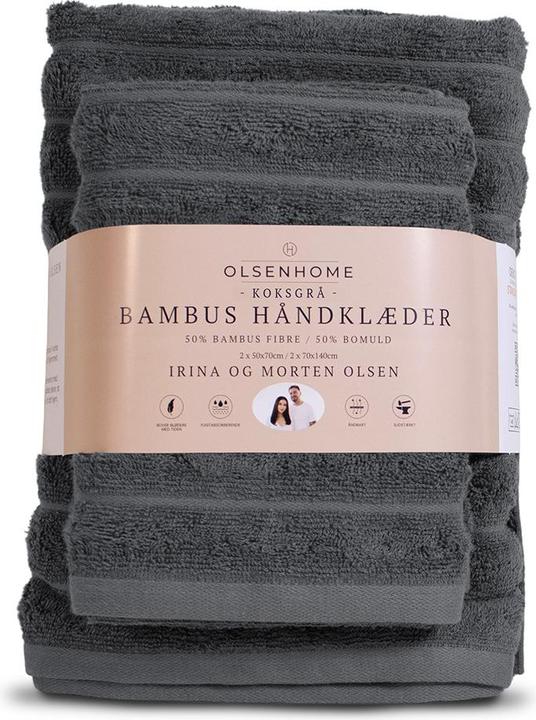 Actual product image Konjac Sponge Bamboo Towels - Grey - 2 large (140x70 cm) and 2 small (50x70 cm) (140 x 70 cm)