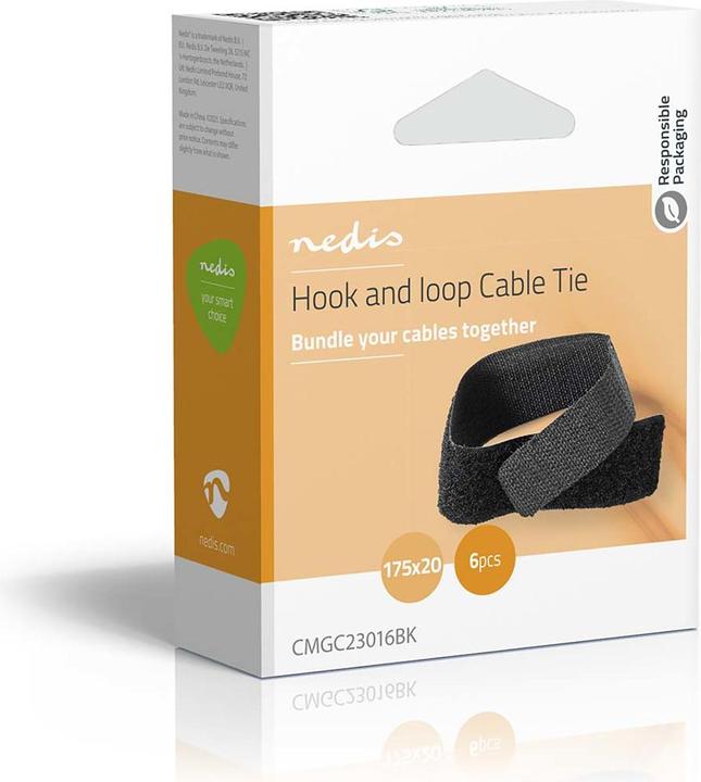 Image du produit Nedis Gestion des câbles Clip de câble Verrouillé 6 pièces Nylon Noir 175 mm Noir (Serre-câbles velcro, 175 mm, 1 pcs)