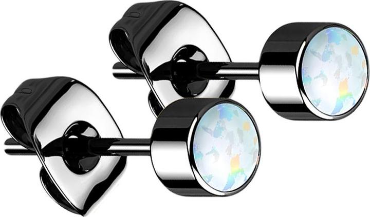 Star Piercing Ohrstecker schwarz Zylinder Opal weiss (Titan G23, ohne Messing)