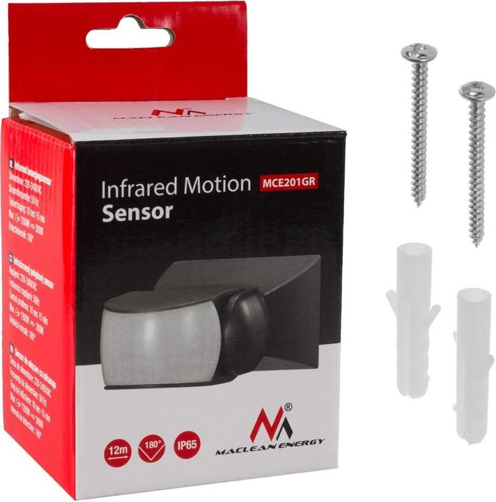Image du produit Maclean Infrarouge PIR Détecteur de mouvement IP65 gris Portée 12m MCE201 GR (12 m)