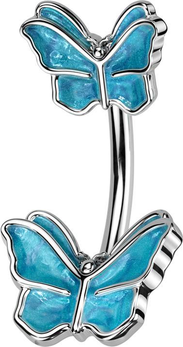 Star Piercing Banane silber mit zwei Schmetterlinge blau (Chirurgenstahl 316L, Messing)
