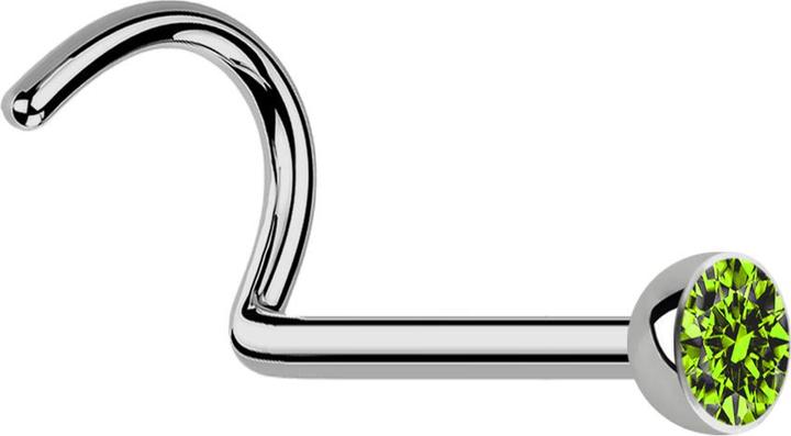Star Piercing Nasenstecker gebogen silber mit Kristall hellgrün (Titan G23, ohne Messing)
