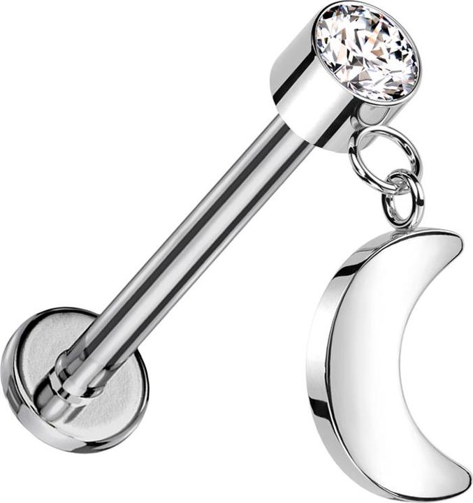 Star Piercing Micro Threadless Labret silber Zylinder silber Kristall silber Anhänger Mond silber (ohne Messing, Titan G23)