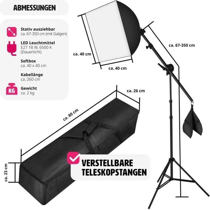 Produktbild tectake Studioleuchte mit Softbox, Stativ und Tasche (Studioleuchte)