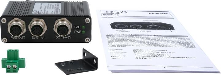 Produktbild Exsys Industrial PoE+ Gigabit Injektor EN50155 (802.3af (PoE), 802.3at (PoE+), 30 W)