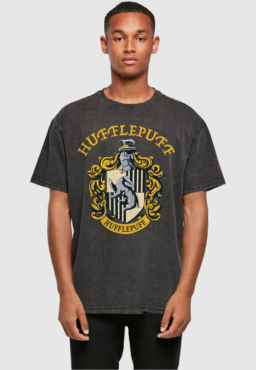 Actual product image Absolute Cult Harry Potter - Hufflepuff Crest Acid Washed Oversized Tee - 114717 (L)