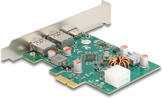 Produktbild Delock PCI Express x1 Karte zu 1 x extern USB Type-C Buchse PD 30 W + 2 x extern USB Typ-A Buchse US