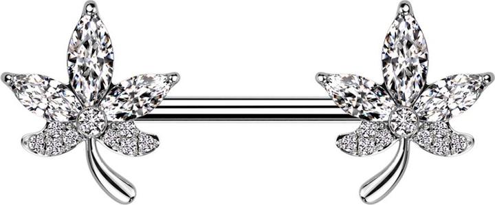Star Piercing Barbell silber Blatt Kristalle silber (Chirurgenstahl 316L, Messing)