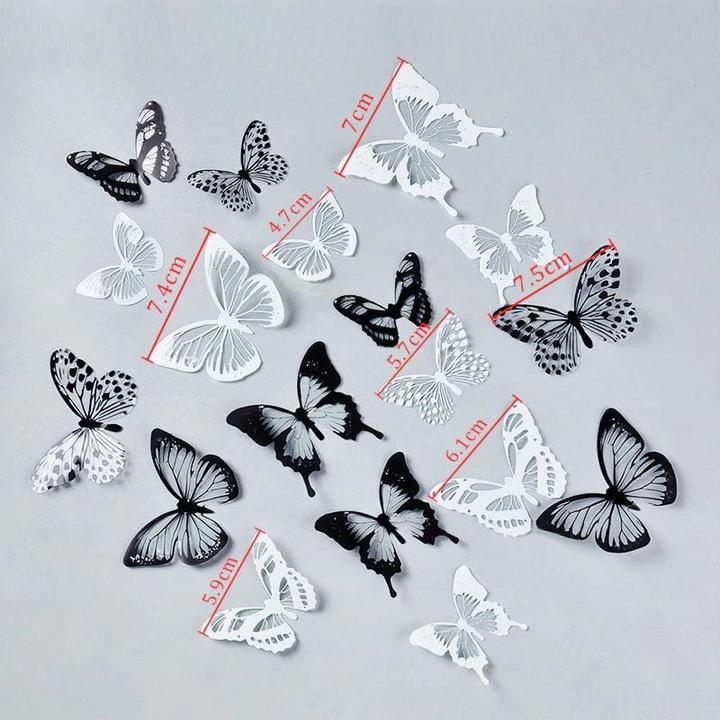 Produktbild JTI 18x 3D-Deko-Schmetterlinge - Schwarz und Weiss