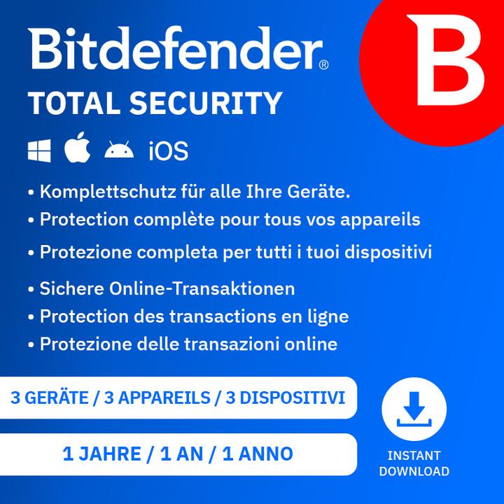 Produktbild Bitdefender Total Security (1 User, 3 Geräte/User, 12 Monate)