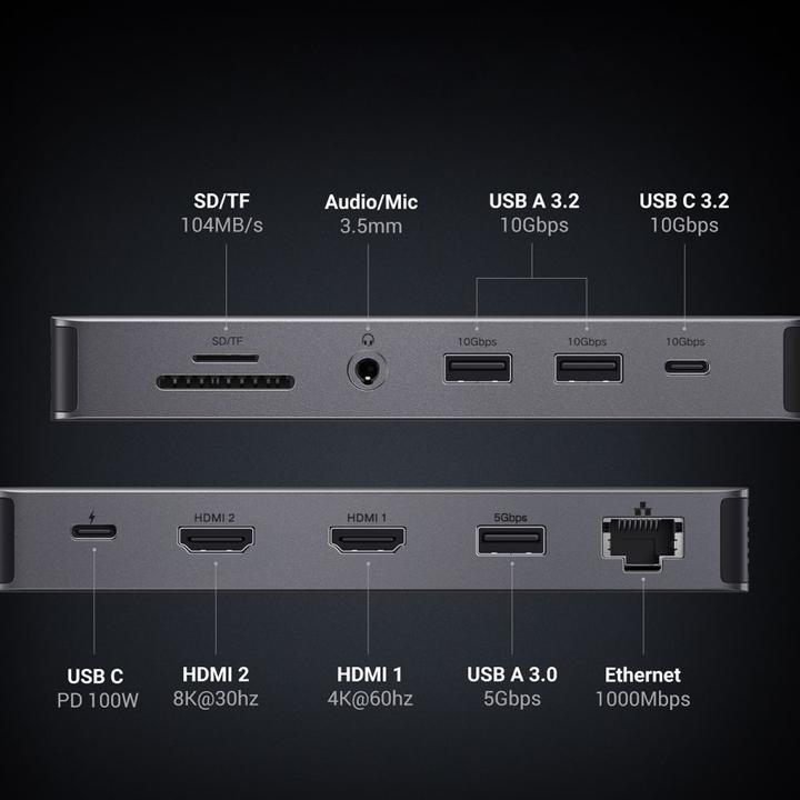 Produktbild Ugreen HUB CM681 15978 13in1 USB-C - 2x USB-A 3.2 / 2x USB-A 3.0 / USB-C 3.2 / 2x HDMI / DisplayPort (USB-C, 13 Ports)
