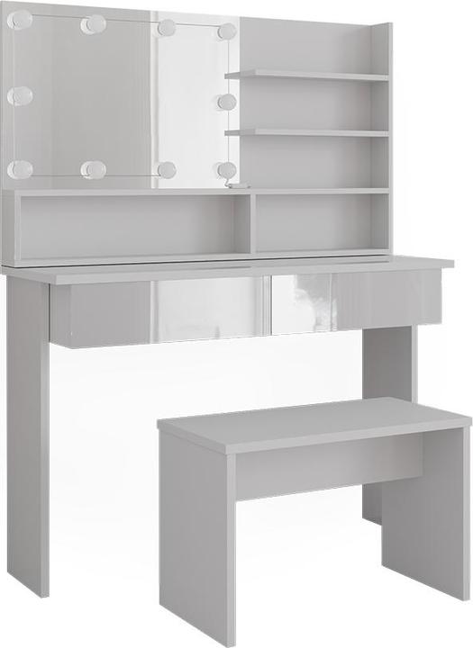 Korpus Schminktisch: Weiss, Front Schminktisch: Weiss Hochglanz, Bank: Weiss