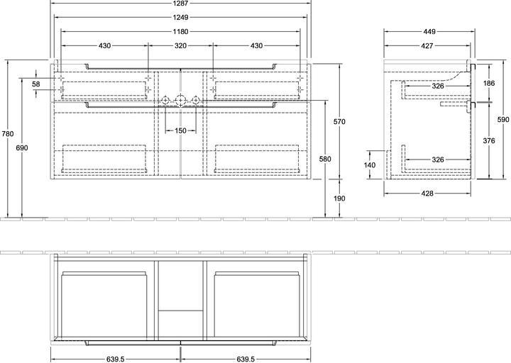 Produktbild Villeroy & Boch V&B Waschtischunterschrank SUBWAY 2.0 1287x590x449mm Glossy white (129 x 45 x 42 cm)
