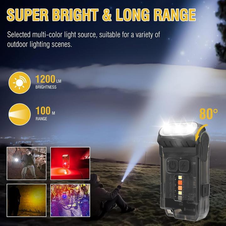 Produktbild Boruit V15 Mini Power Lampe - 80° drehbar - 1200 Lumen -10 Modi - Magnetische Basis (Schwarz)