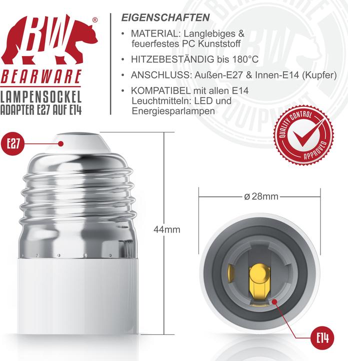 Actual product image Bearware 2x lamp socket E27 socket to E14 socket adapter, lamp adapter, lamp socket lamp socket adapter