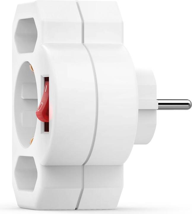 Produktbild Hama Steckdosenadapter 3-fach, 1x Schutzkontakt, 2x Euro, Schalter, Weiss (CEE 7/3, 3 x)