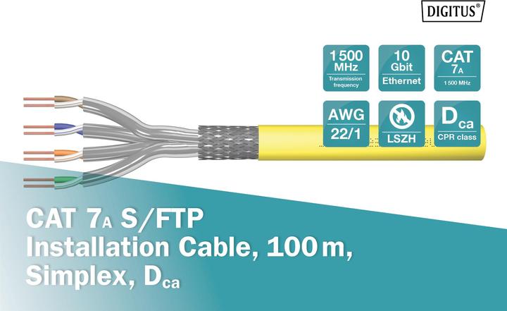 Actual product image Digitus Cat. 7A S/FTP installation cable, 100 m, simplex, Dca (S/FTP, CAT7a, 100 m)